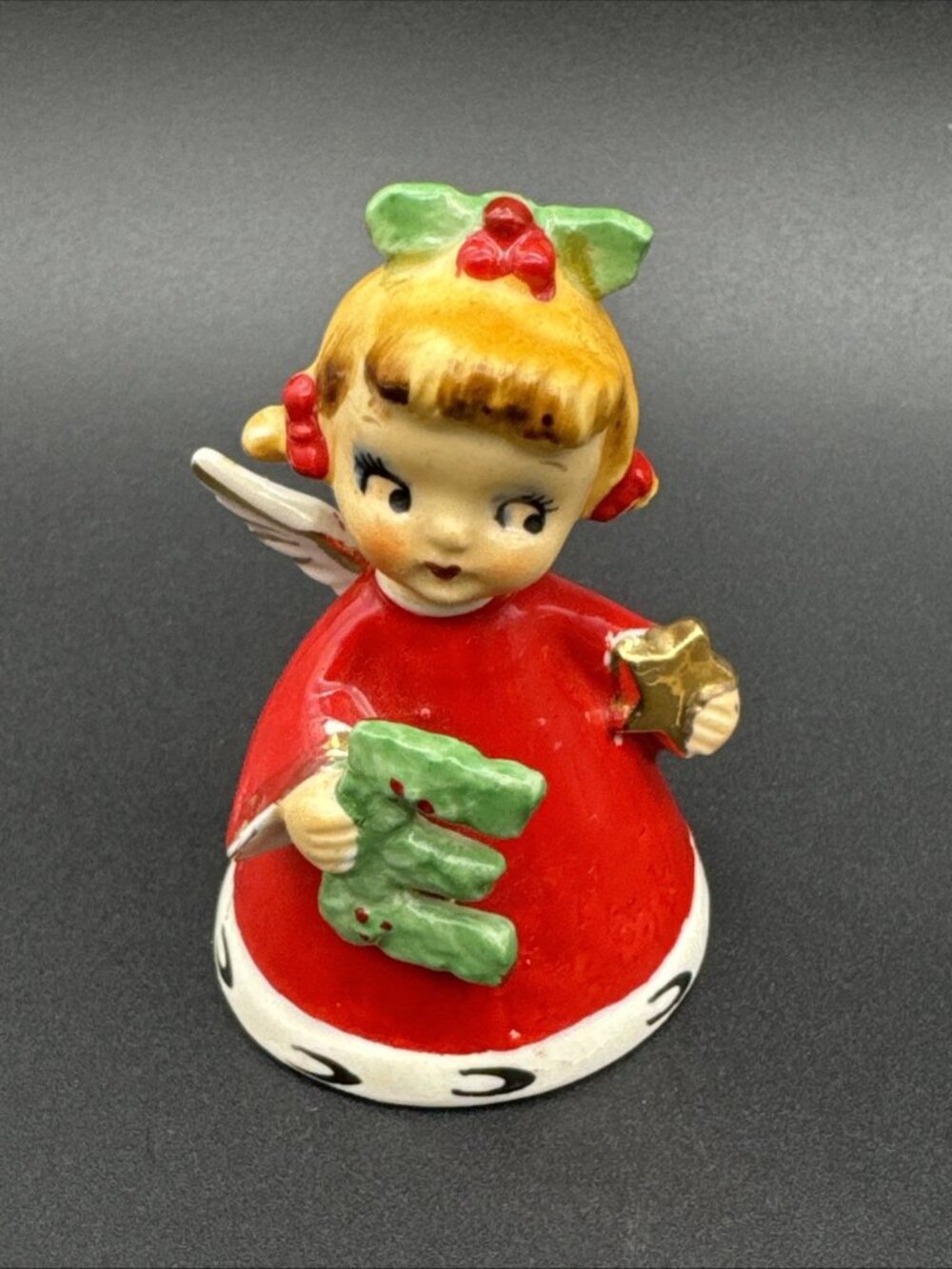 Vintage RARE Napco Noel Letter "E" Angel Bell Christmas 1956 Japan Ceramic READ